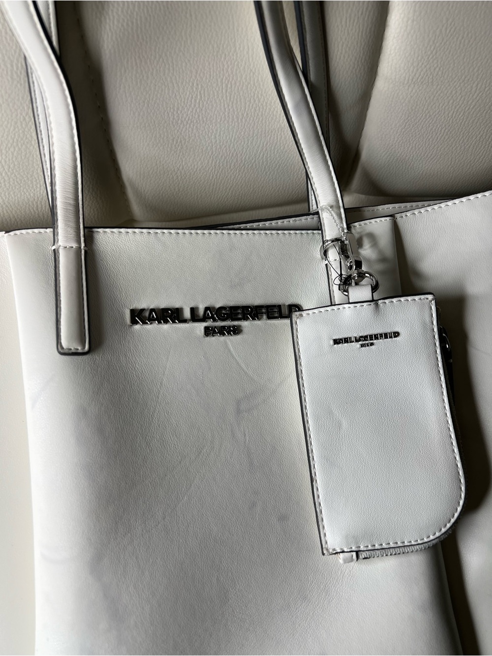 Karl Lagerfeld White Tote with Card Pouch and Silver Logo - Picture 3 of 4